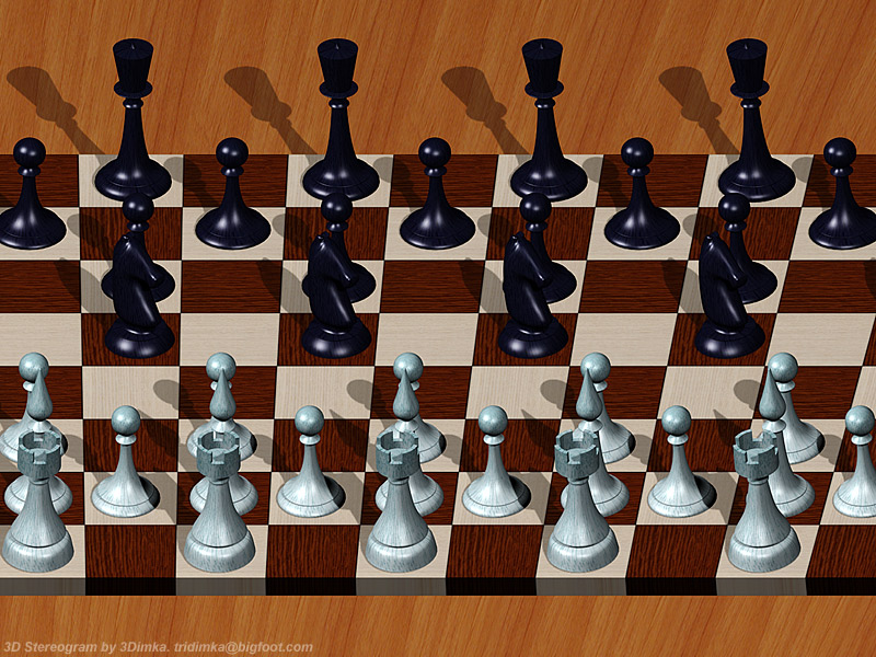 Autostereogram: an Object Array Stereogram of a chessboard with some chess figures