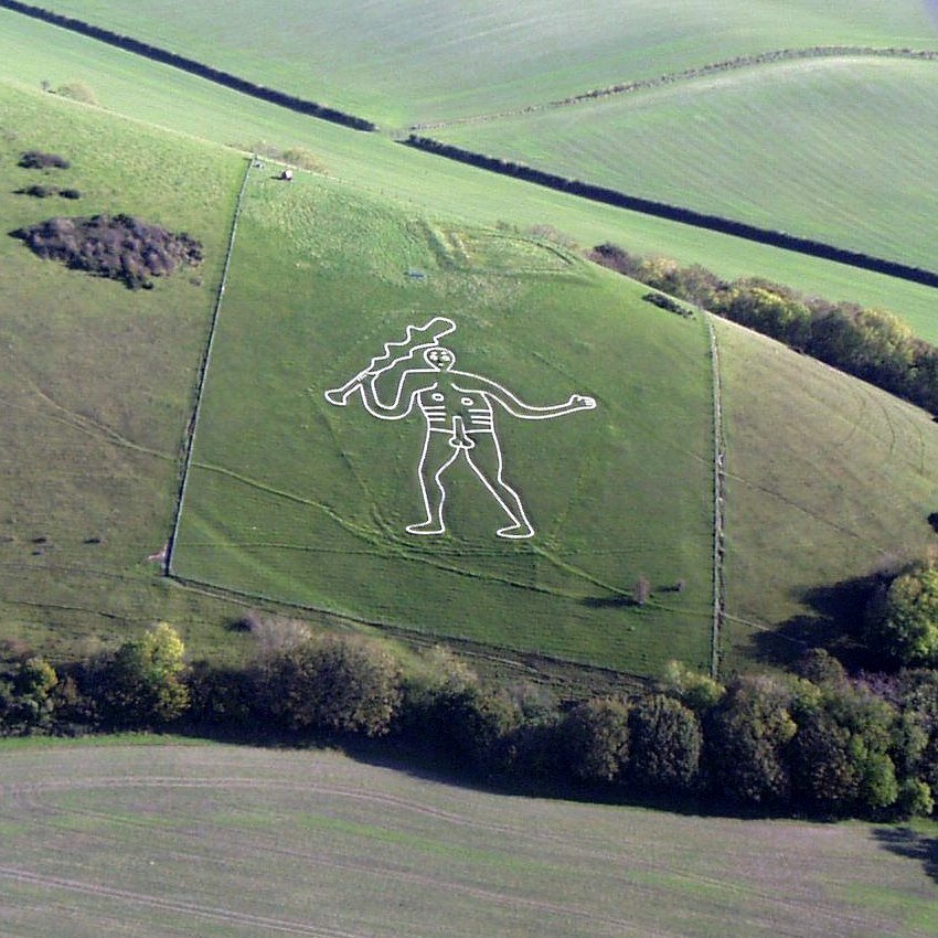 An aerial photograph of the Cerne Abbas Giant