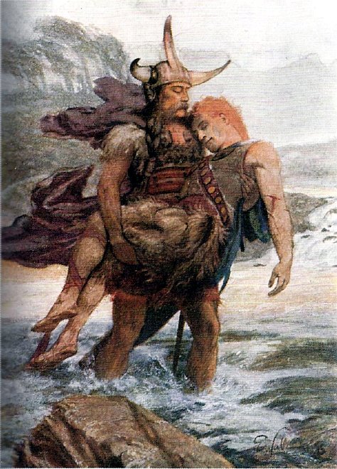 Cuchulainn carries Ferdiad across the river